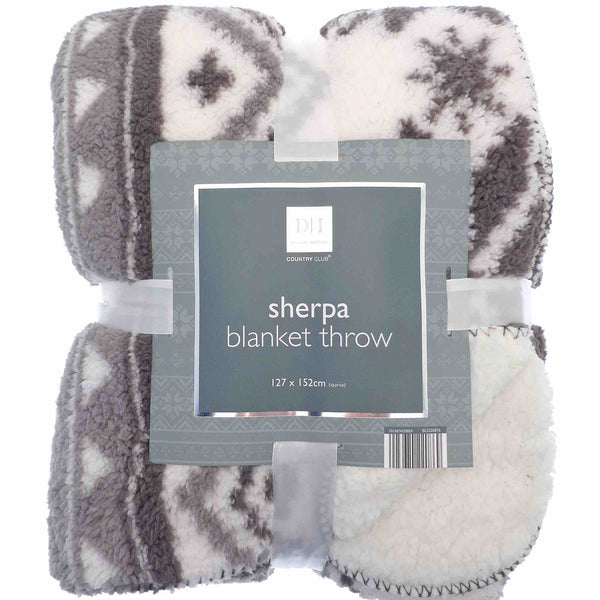 Nordic Flannel Printed Sherpa Throw - Grey - Williamsons Factory Shop