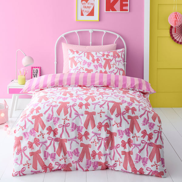 Bedlam Bow & Stripes Duvet Cover Set - Pink