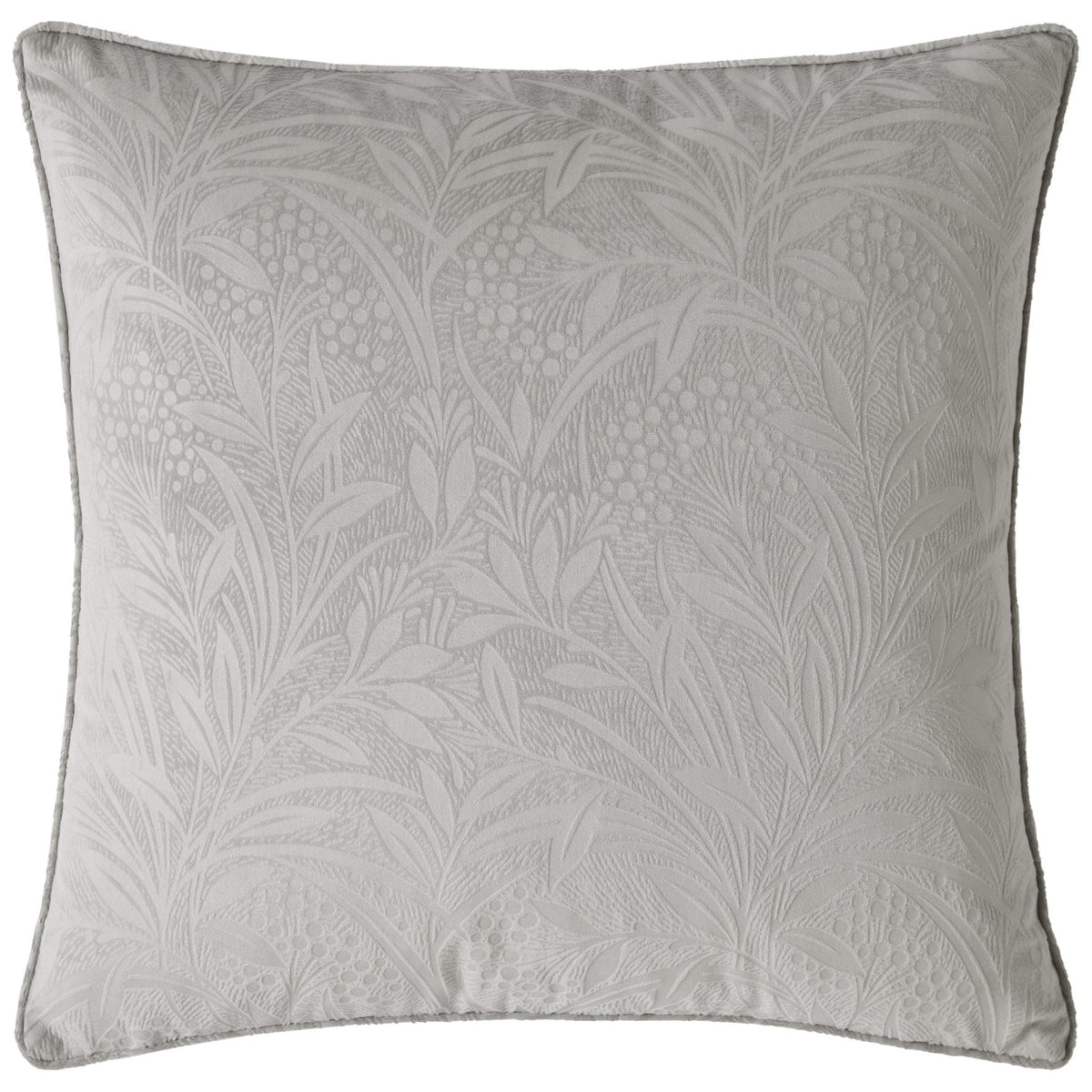 Grey textured cushion with elegant leaf and berry pattern for home decor