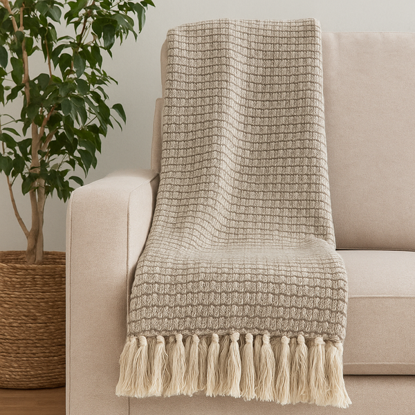 Basketweave Recycled Throw - Natural