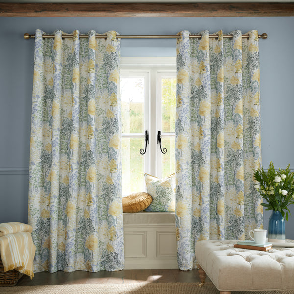 Laura Ashley Bernwood Eyelet Curtains - Ochre Yellow - Williamsons Factory Shop