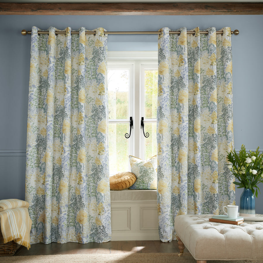 Laura Ashley Bernwood Eyelet Curtains - Ochre Yellow - Williamsons Factory Shop