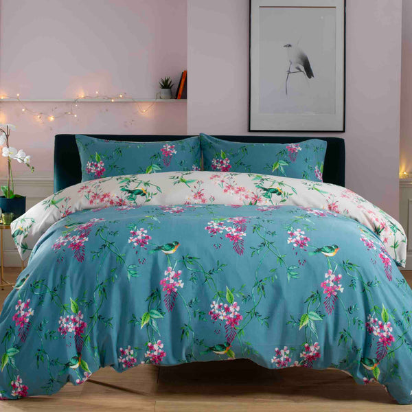 Deyongs 1846 Bird Garden Duvet Cover Set - Teal - Williamsons Factory Shop
