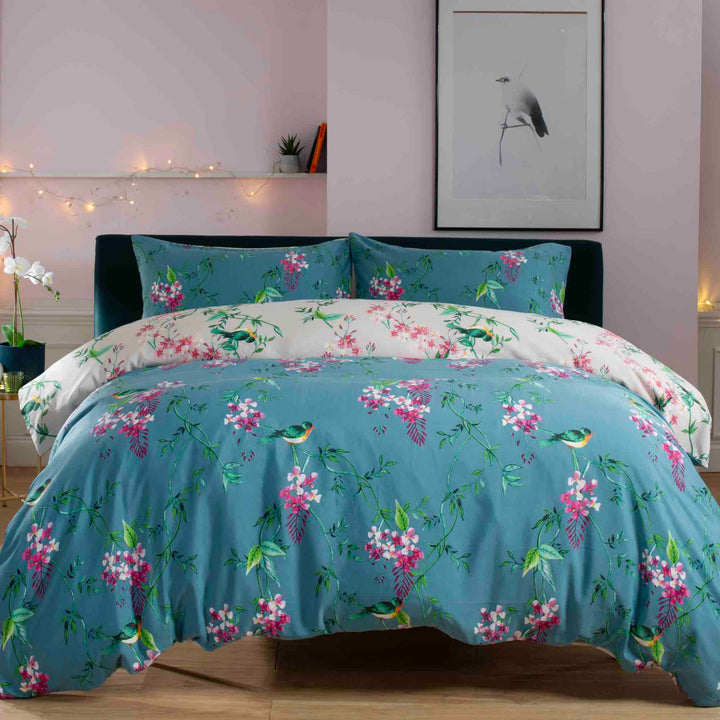 Deyongs 1846 Bird Garden Duvet Cover Set - Teal - Williamsons Factory Shop