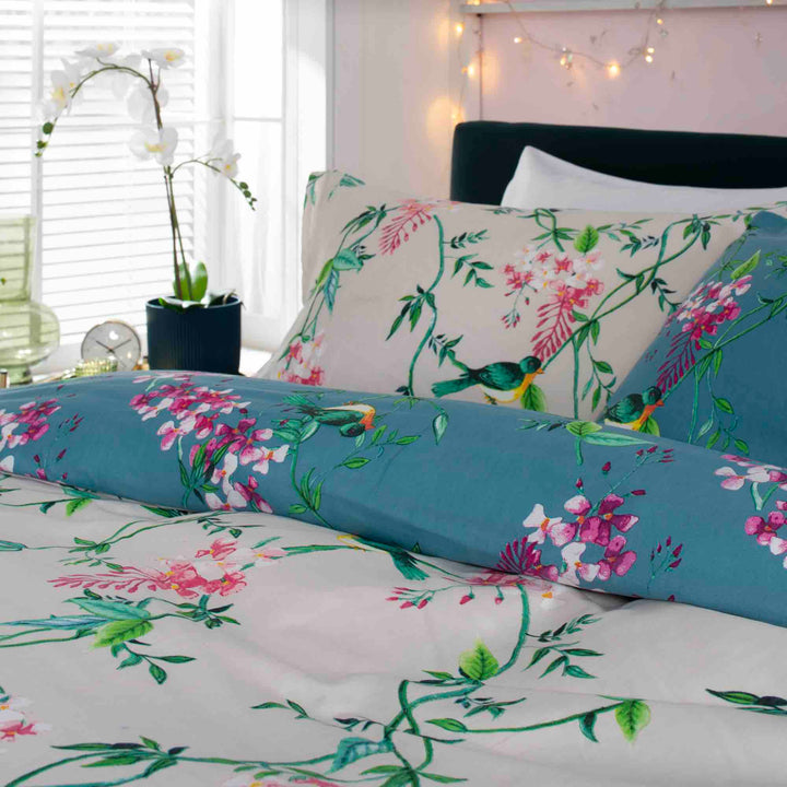 Deyongs 1846 Bird Garden Duvet Cover Set - Teal - Williamsons Factory Shop