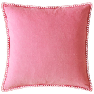 Bluebellgray Blanket Stitch Velvet Cushion - Coral Pink