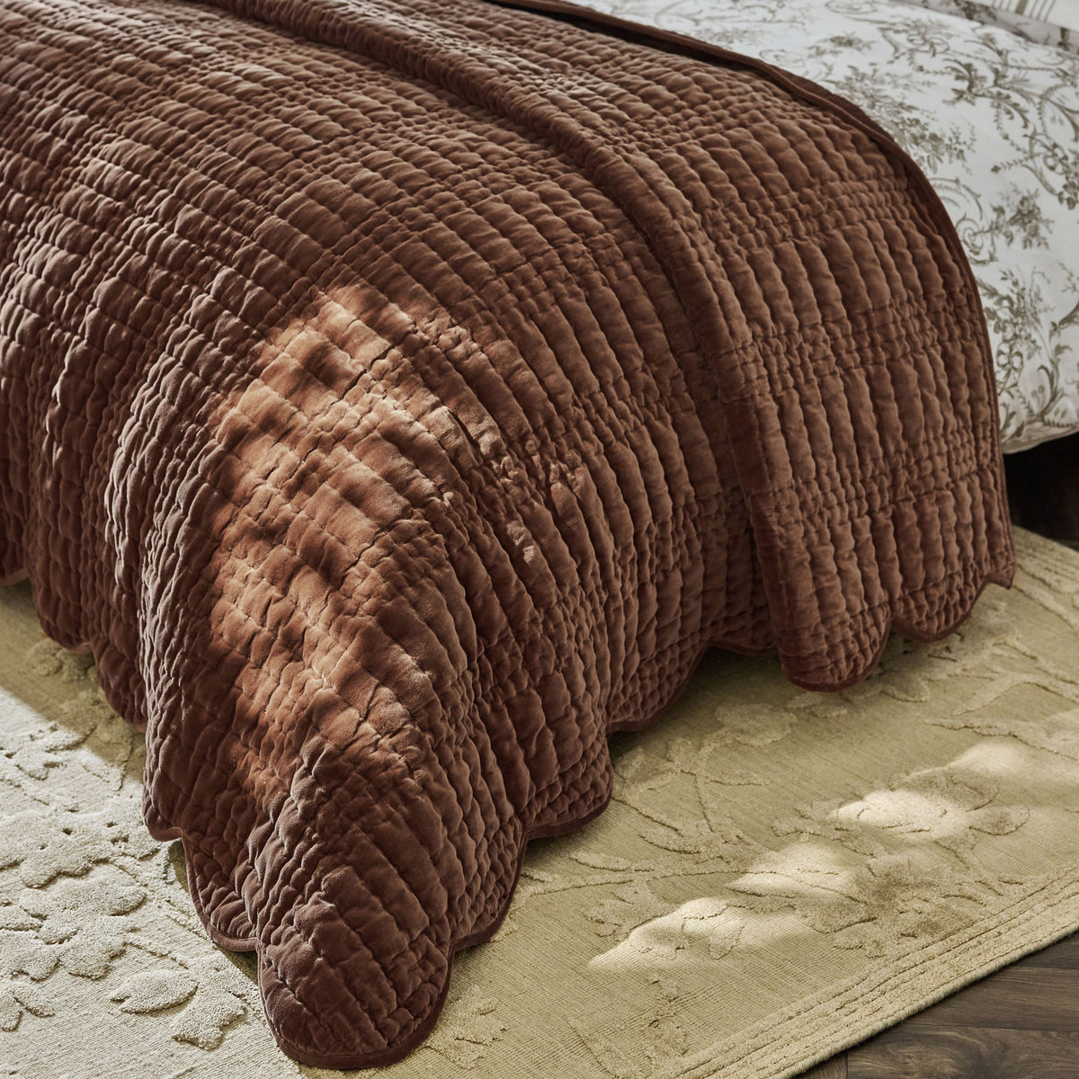 Laura Ashley Brady Scalloped Bedspread - Caramel room setting