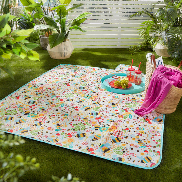 Fusion Buzzy Bee Outdoor Picnic Blanket - Ochre - Williamsons Factory Shop
