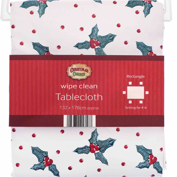 Holly Wipe Clean Christmas Tablecloth