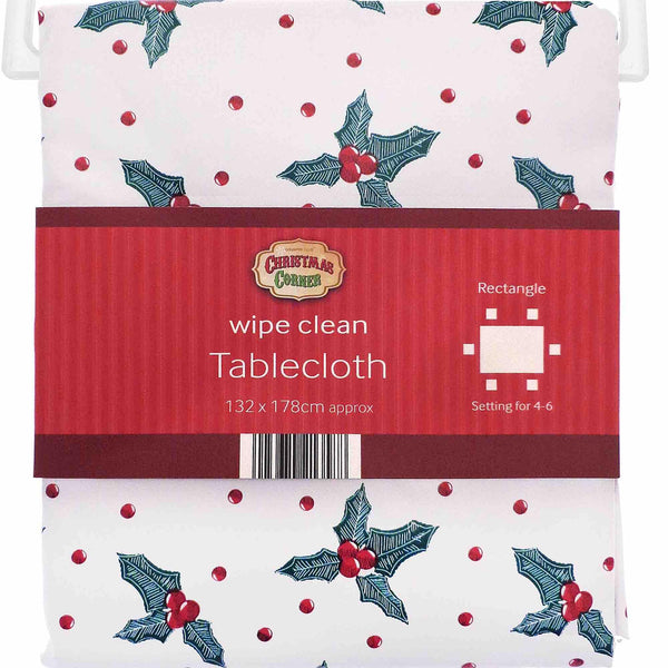 Holly Wipe Clean Christmas Tablecloth - Williamsons Factory Shop