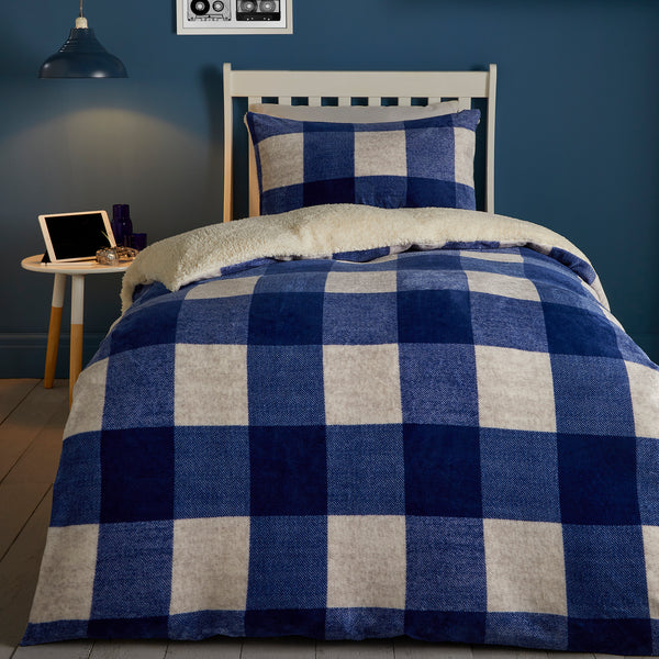 Bedlam Cosy Theo Check Duvet Cover Set - Blue - Williamsons Factory Shop