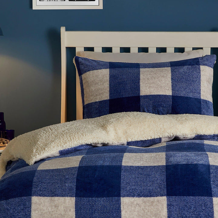 Bedlam Cosy Theo Check Duvet Cover Set - Blue - Williamsons Factory Shop