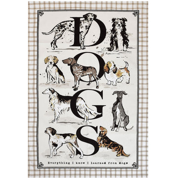 Country Dogs Cotton Tea Towel - Brown