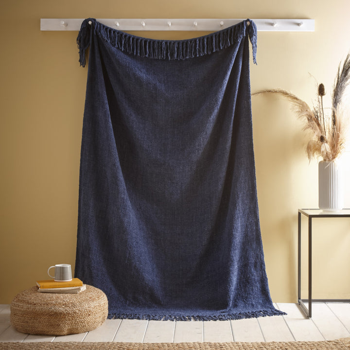 Appletree Loft Chenille Throw - Navy - Williamsons Factory Shop