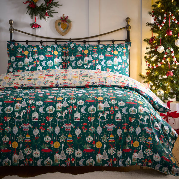 Fusion Christmas Ornaments Festive Duvet Cover Set - Green
