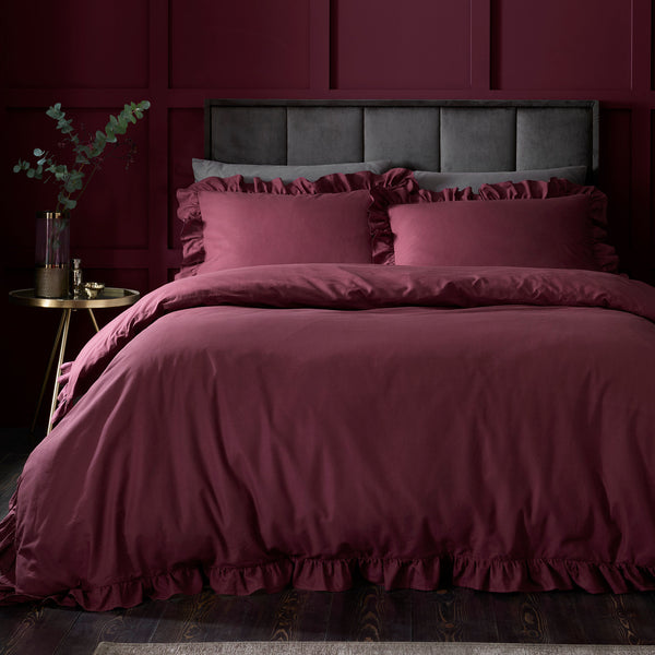 Appletree Hygge Cassia Frill Cotton Duvet Cover Set - Berry