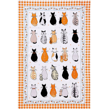 Cats in Waiting  Cotton Tea Towel - Orange