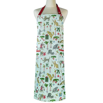 Christmas Cats Cotton Apron - Seafoam