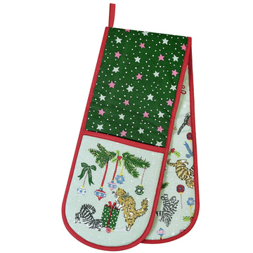 Christmas Cats Double Oven Glove - Seafoam