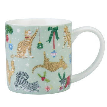 Christmas Cats Bone China Mug - Seafoam