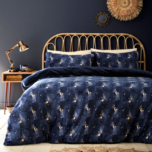 Fusion Snug Cosmic Star Sherpa Reverse Duvet Cover Set - Navy