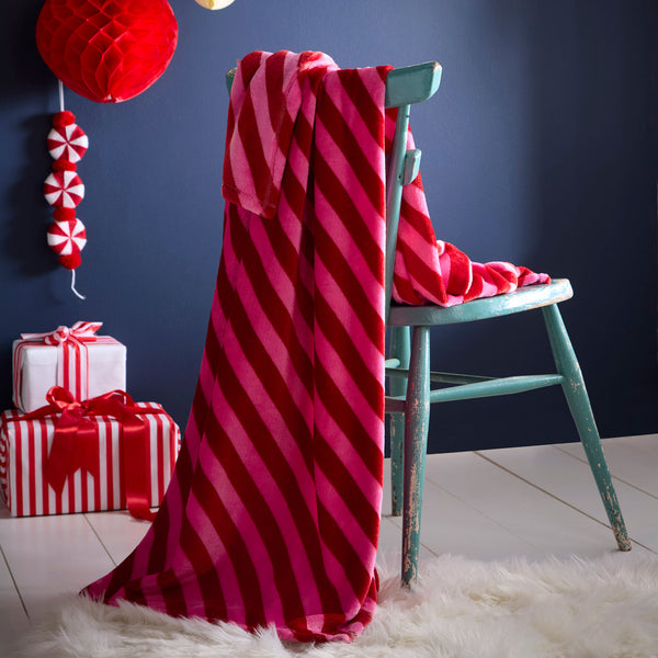 Fusion Candy Stripe Throw Fleece Throw - Pink
