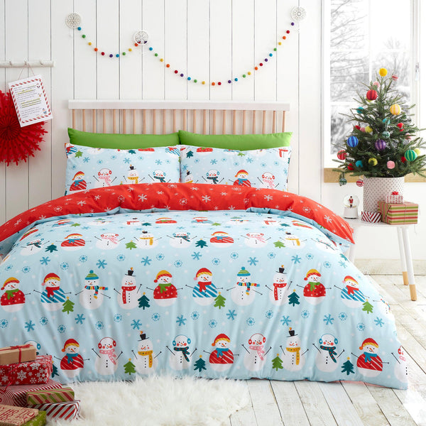 Fusion Christmas Snowman Duvet Cover Set - Duck Egg - Williamsons Factory Shop