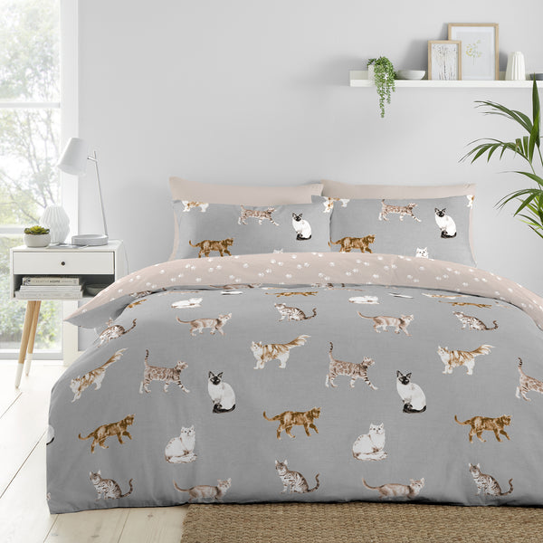 Fusion Cats Duvet Cover Set - Grey - Williamsons Factory Shop