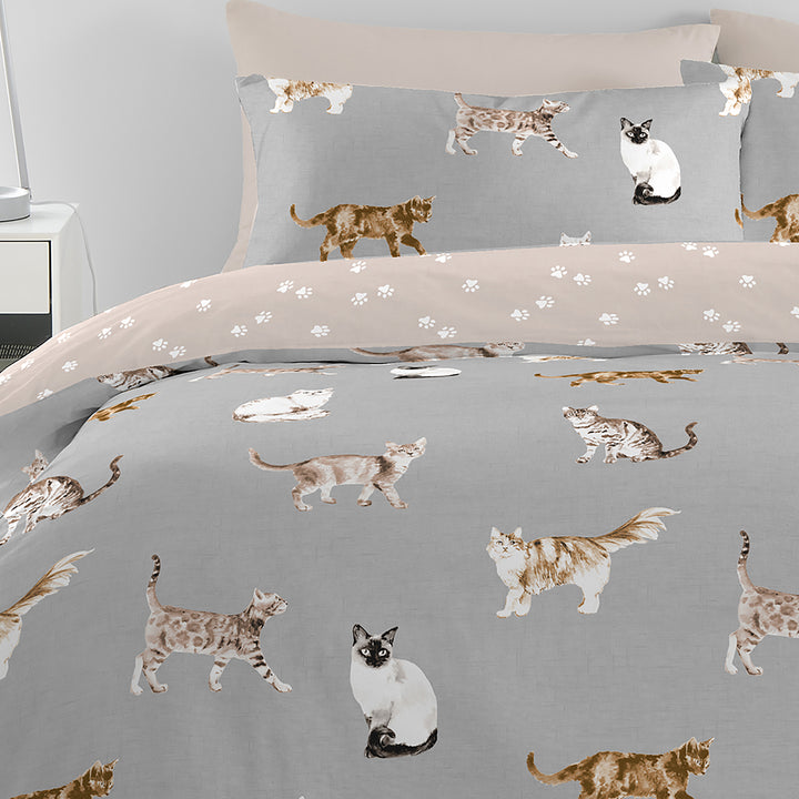 Fusion Cats Duvet Cover Set - Grey - Williamsons Factory Shop