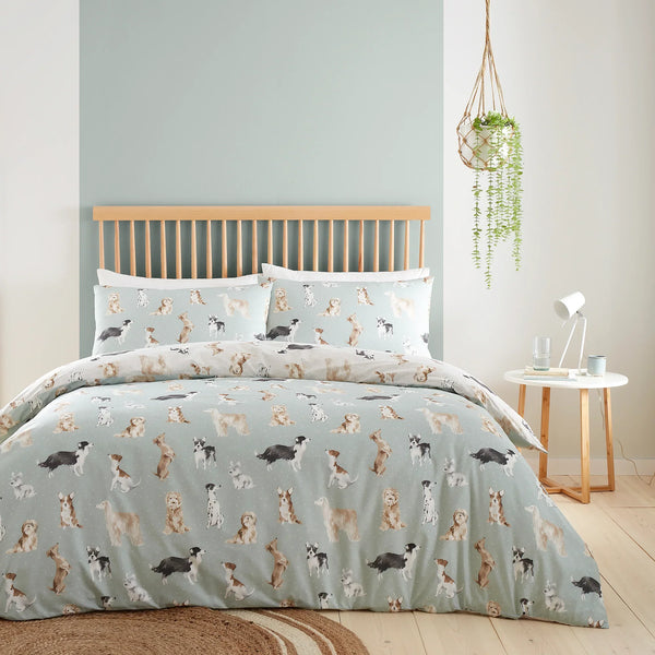 Fusion Friends Cute Dogs Duvet Cover Set - Duck Egg - Williamsons Factory Shop
