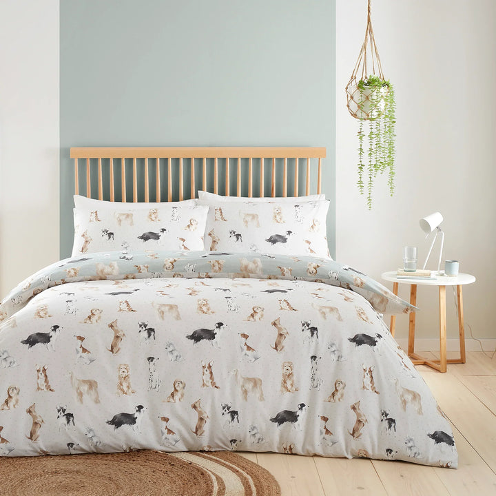 Fusion Friends Cute Dogs Duvet Cover Set - Duck Egg - Williamsons Factory Shop