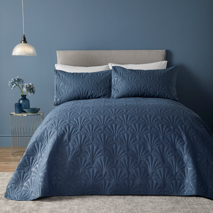 Serene Cavali Bedspread - Dark Blue - Williamsons Factory Shop