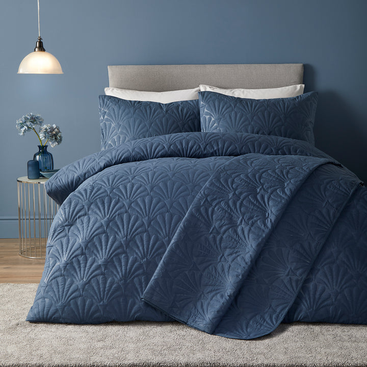 Serene Cavali Bedspread - Dark Blue - Williamsons Factory Shop