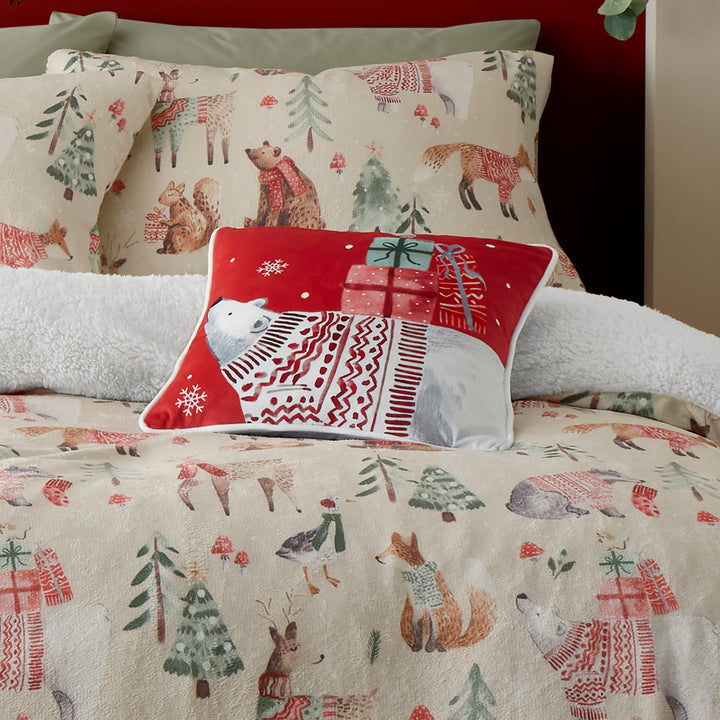 Fusion Christmas Woodland Animals Cushion - Red - Williamsons Factory Shop