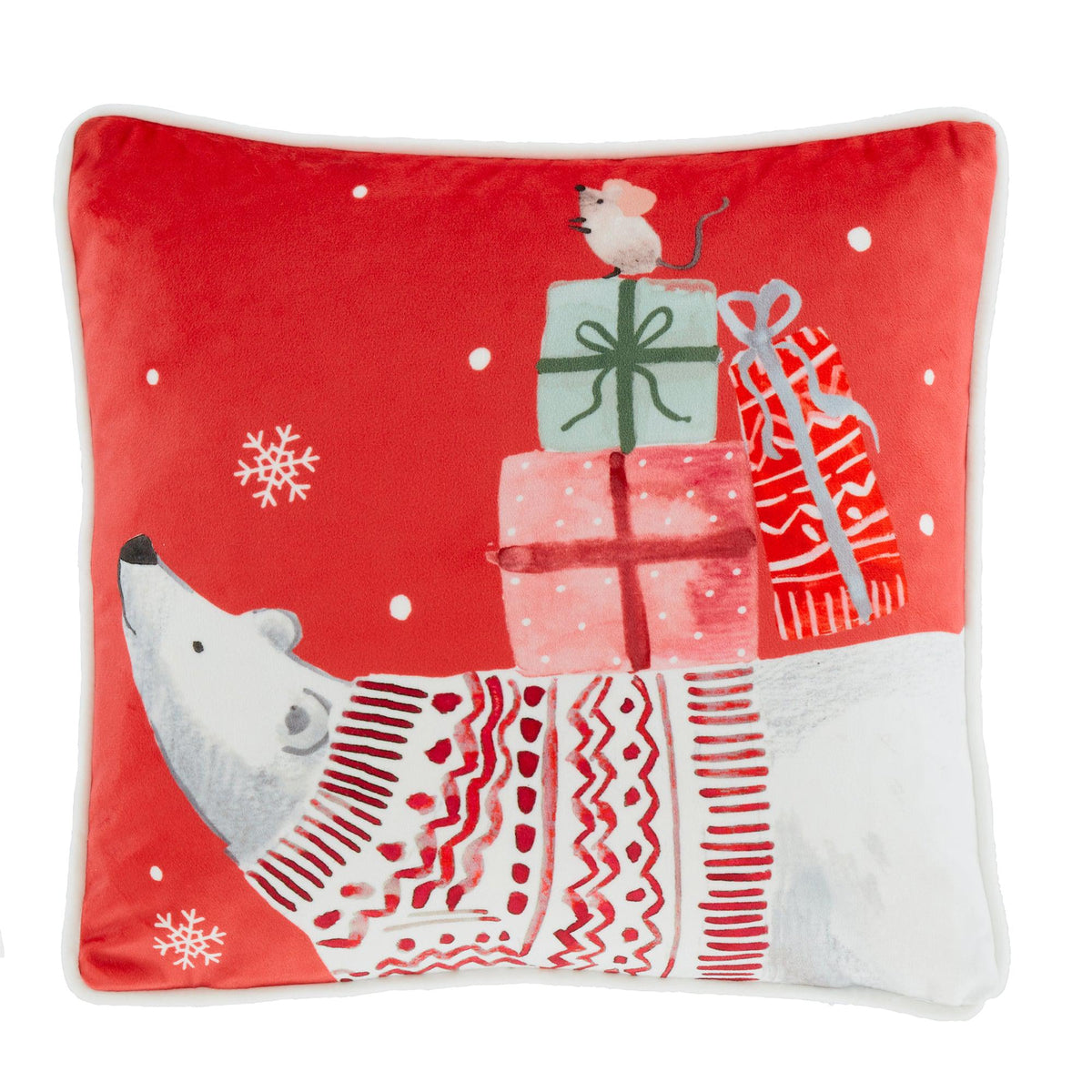 Fusion Christmas Woodland Animals Cushion - Red