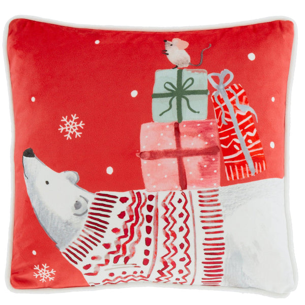 Fusion Christmas Woodland Animals Cushion - Red - Williamsons Factory Shop