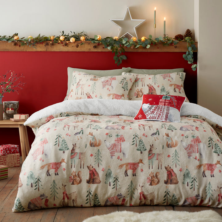 Fusion Christmas Woodland Animals Cushion - Red - Williamsons Factory Shop