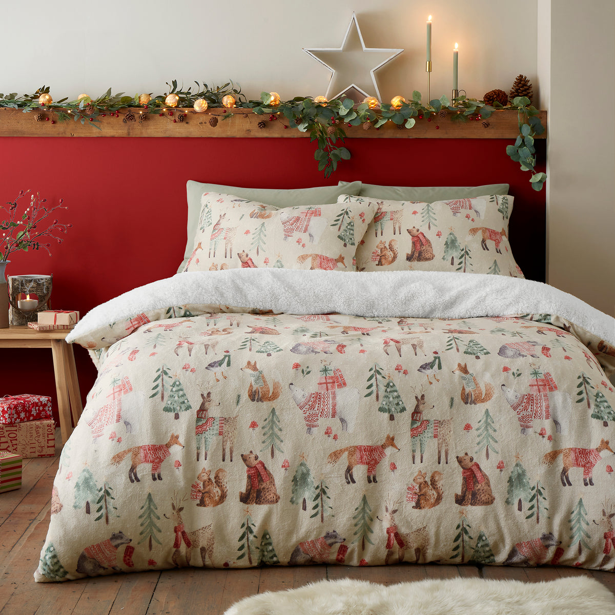 Fusion Christmas Woodland Animals Duvet Cover Set - Natural