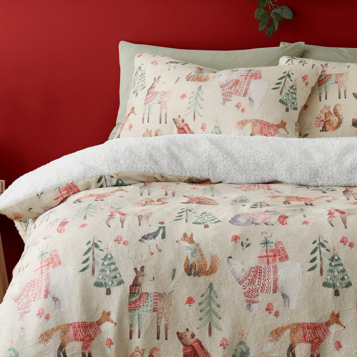 Fusion Christmas Woodland Animals Duvet Cover Set - Natural - Williamsons Factory Shop