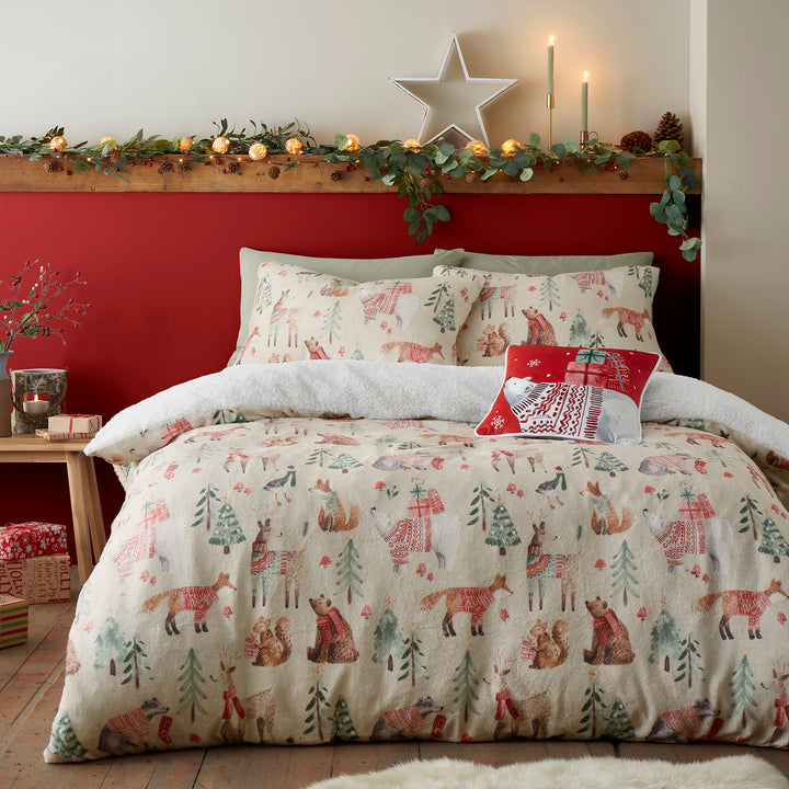 Fusion Christmas Woodland Animals Duvet Cover Set - Natural - Williamsons Factory Shop