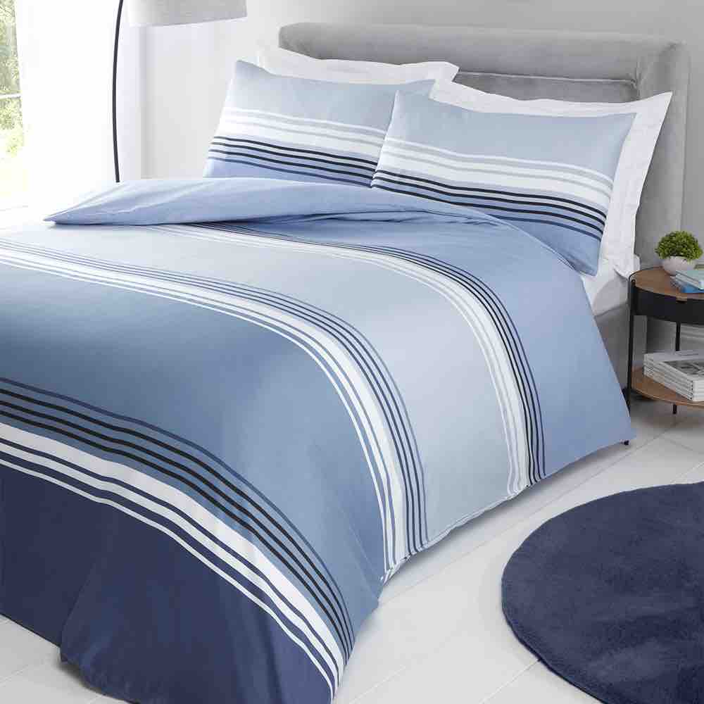 Chicago Brushed Duvet Cover Set - Blue - Williamsons Home