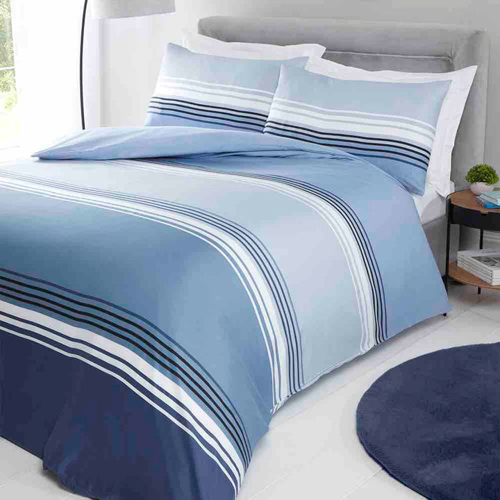 Chicago Brushed Duvet Cover Set - Blue - Williamsons Factory Shop
