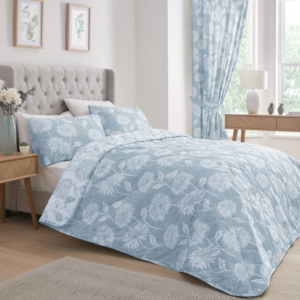 Dreams & Drapes Chrysanthemum Bedspread - Blue - Williamsons Factory Shop