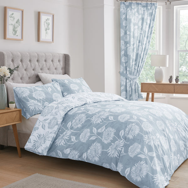 Dreams & Drapes Chrysanthemum Duvet Cover Set - Blue - Williamsons Factory Shop
