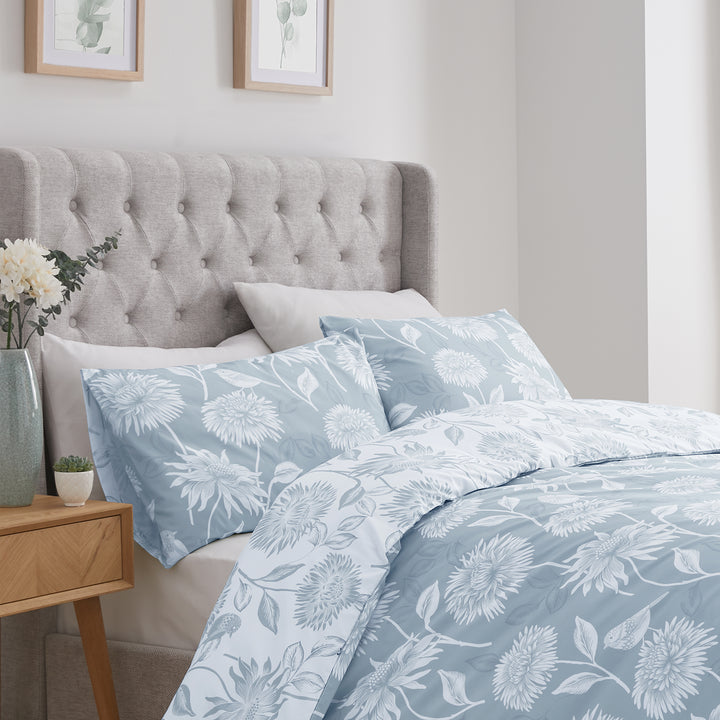 Dreams & Drapes Chrysanthemum Duvet Cover Set - Blue - Williamsons Factory Shop