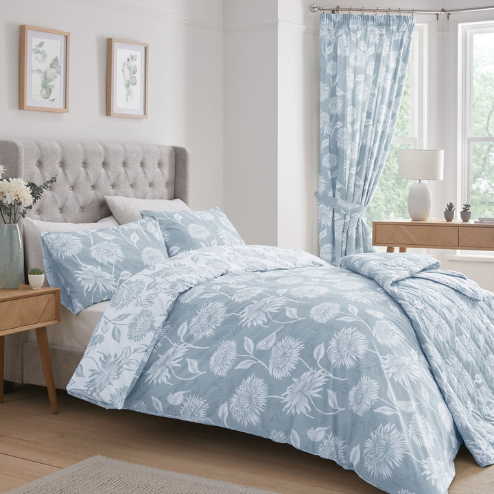 Dreams & Drapes Chrysanthemum Duvet Cover Set - Blue - Williamsons Factory Shop