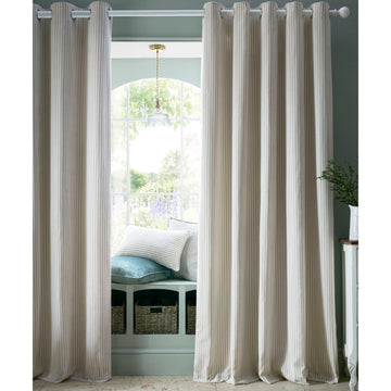 Laura Ashley Cornish Chenille Stripe Lined Eyelet Curtains - Natural