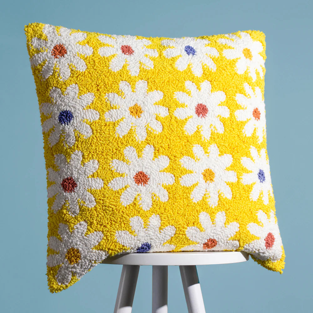 Daisy Knitted Cushion Cover-Yellow