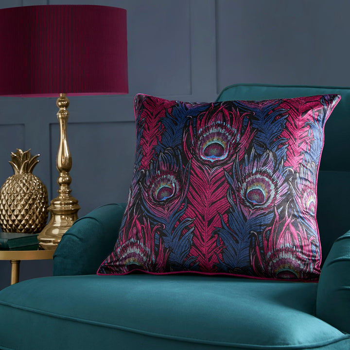 Laurence Llewelyn-Bowen Dandy Peacock Cushion - Plum - Williamsons Factory Shop