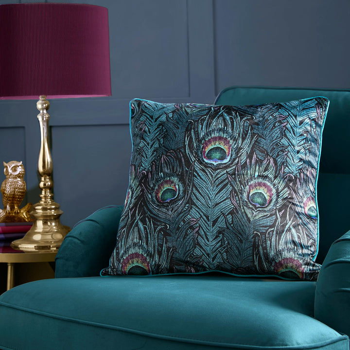 Laurence Llewelyn-Bowen Dandy Peacock Cushion - Teal - Williamsons Factory Shop